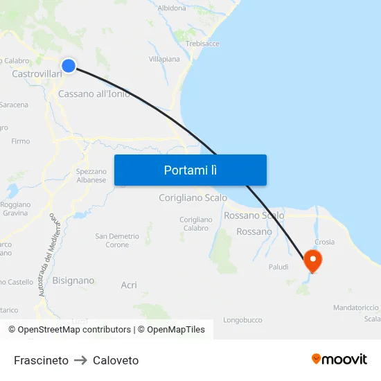 Frascineto to Caloveto map
