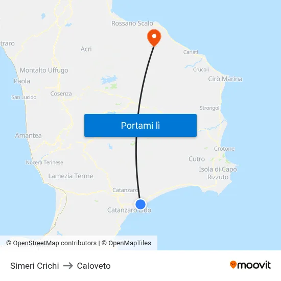 Simeri Crichi to Caloveto map