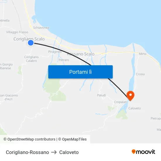 Corigliano-Rossano to Caloveto map