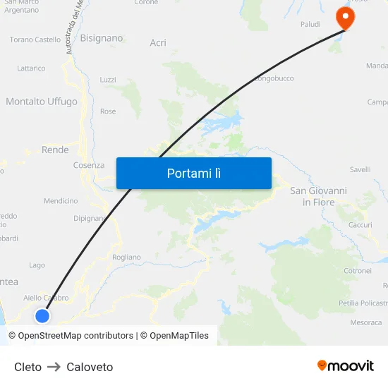 Cleto to Caloveto map