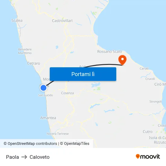 Paola to Caloveto map