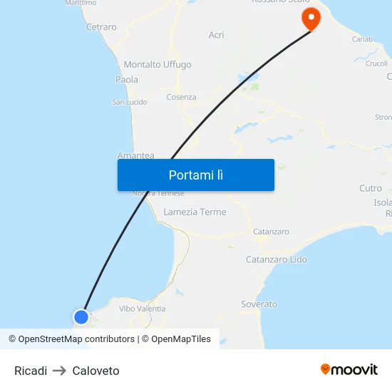 Ricadi to Caloveto map