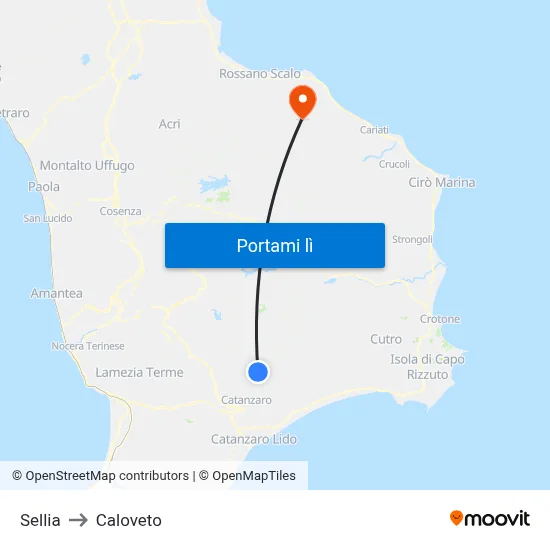 Sellia to Caloveto map