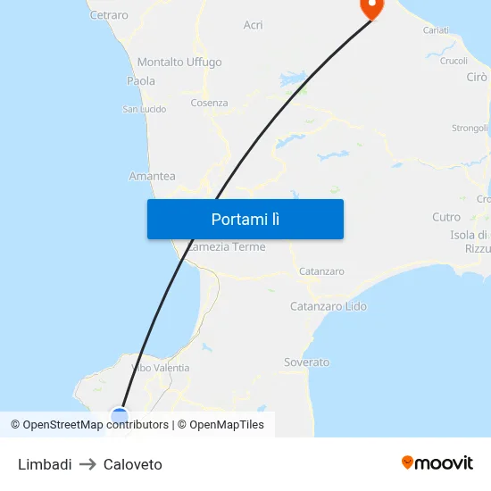 Limbadi to Caloveto map