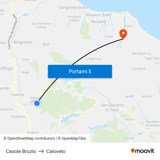 Casole Bruzio to Caloveto map
