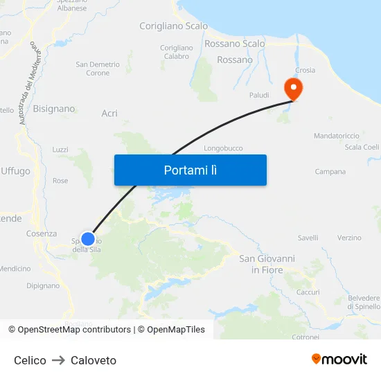Celico to Caloveto map