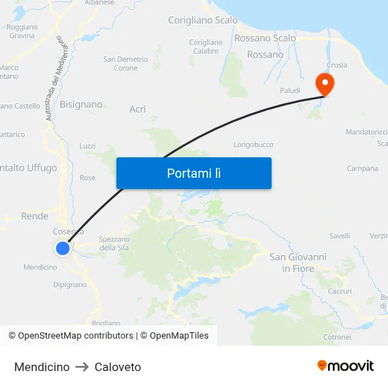 Mendicino to Caloveto map
