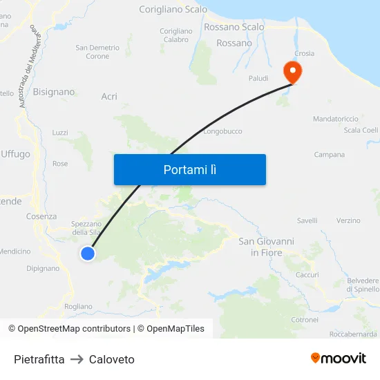 Pietrafitta to Caloveto map
