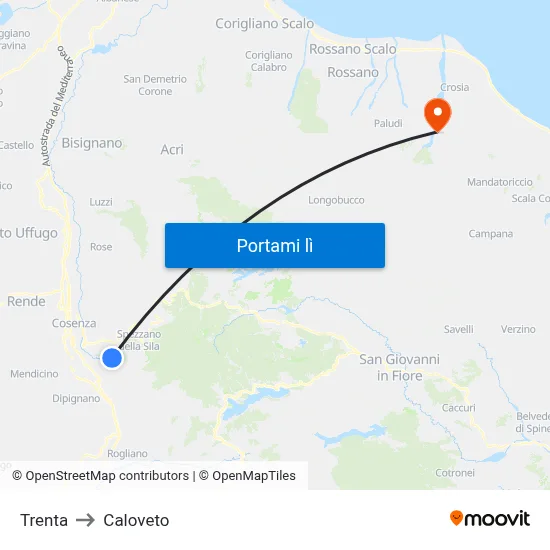 Trenta to Caloveto map