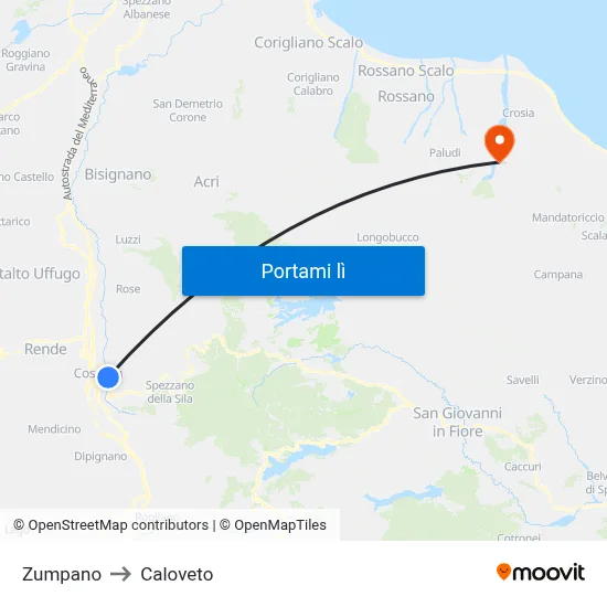Zumpano to Caloveto map