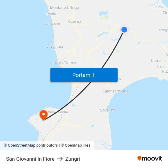 San Giovanni In Fiore to Zungri map