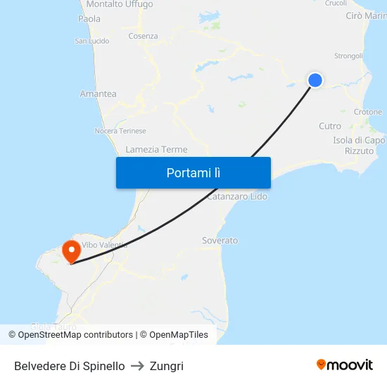 Belvedere Di Spinello to Zungri map
