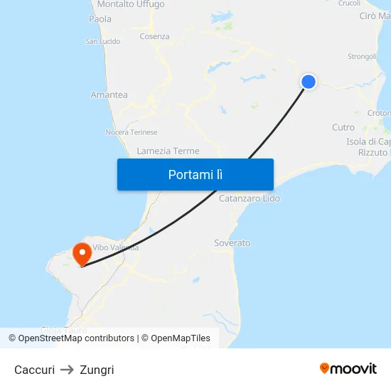 Caccuri to Zungri map