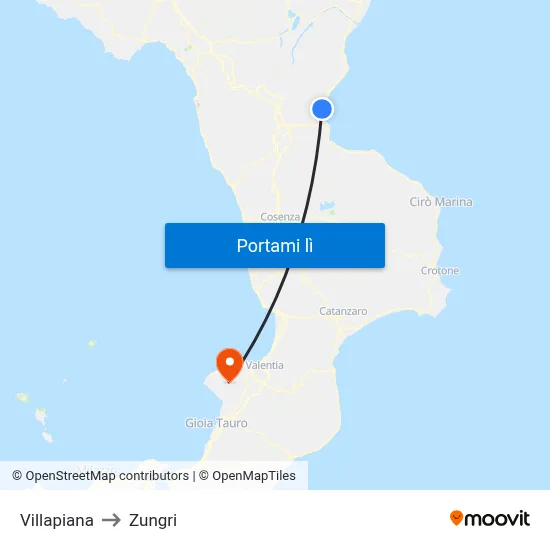 Villapiana to Zungri map