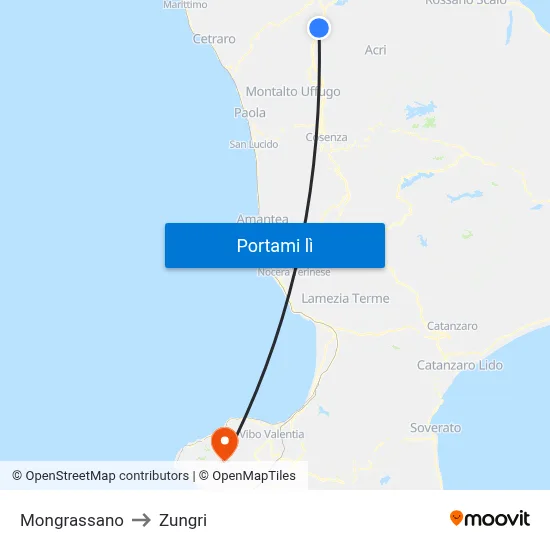 Mongrassano to Zungri map
