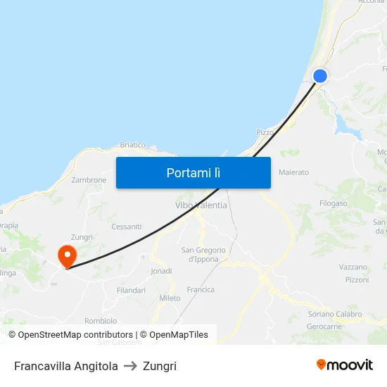 Francavilla Angitola to Zungri map