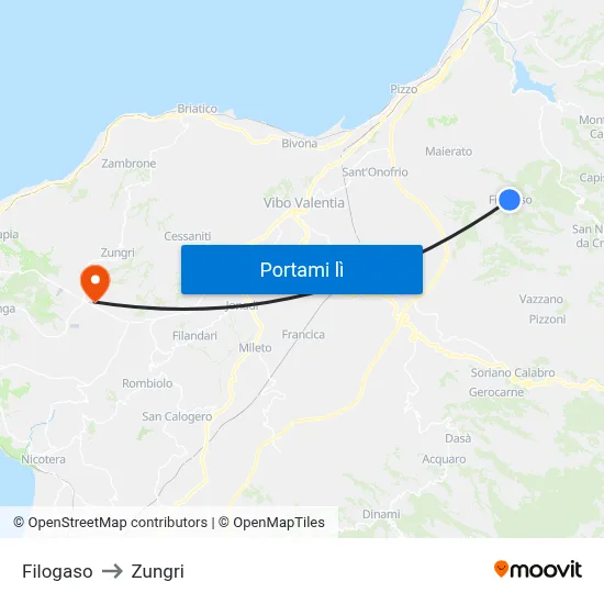 Filogaso to Zungri map