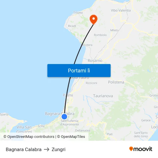 Bagnara Calabra to Zungri map