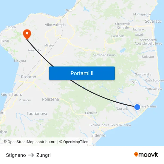 Stignano to Zungri map
