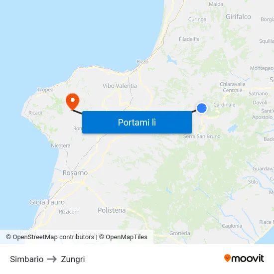Simbario to Zungri map