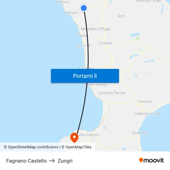 Fagnano Castello to Zungri map