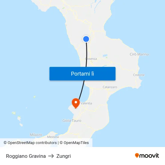 Roggiano Gravina to Zungri map