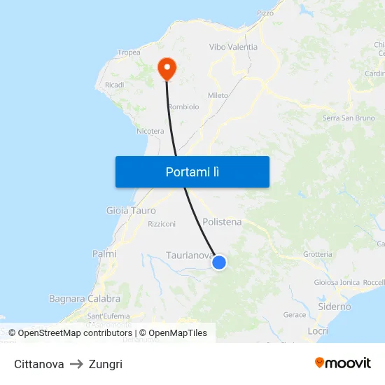 Cittanova to Zungri map