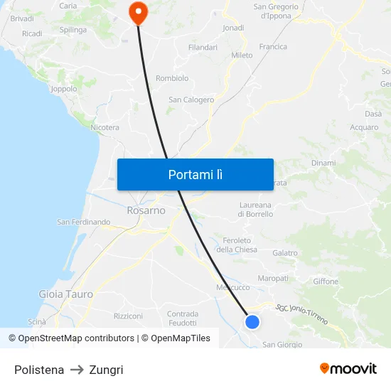Polistena to Zungri map