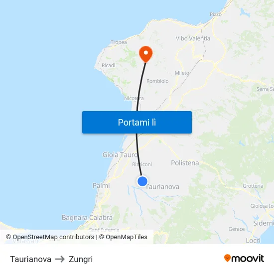 Taurianova to Zungri map