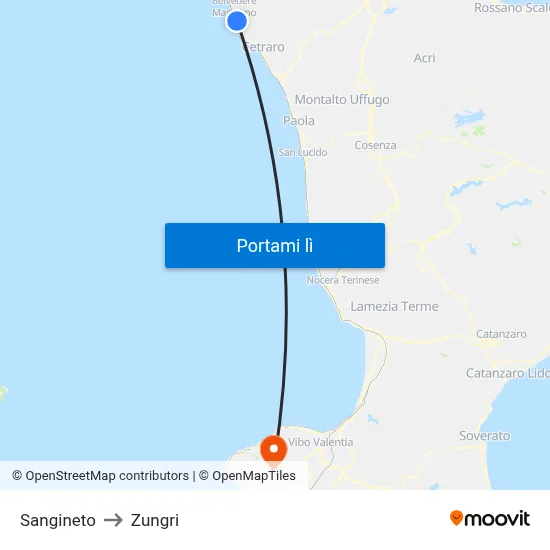 Sangineto to Zungri map