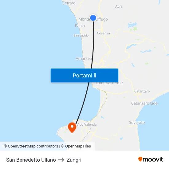 San Benedetto Ullano to Zungri map