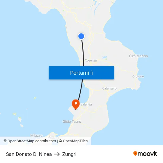 San Donato Di Ninea to Zungri map