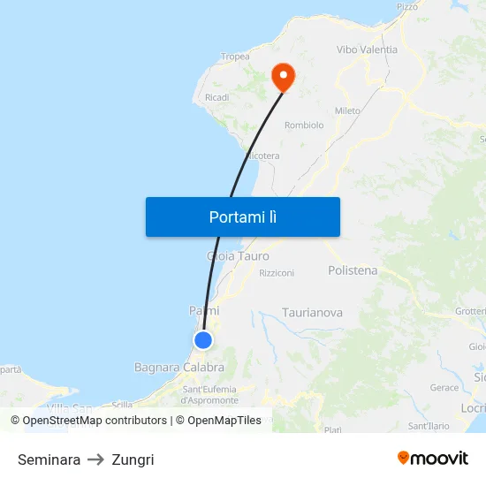 Seminara to Zungri map