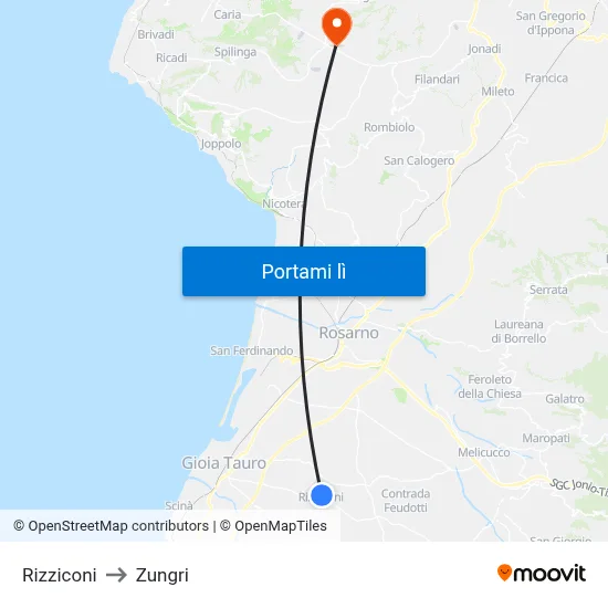 Rizziconi to Zungri map
