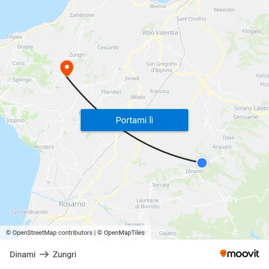 Dinami to Zungri map