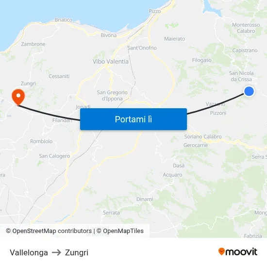 Vallelonga to Zungri map