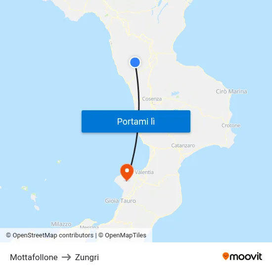 Mottafollone to Zungri map