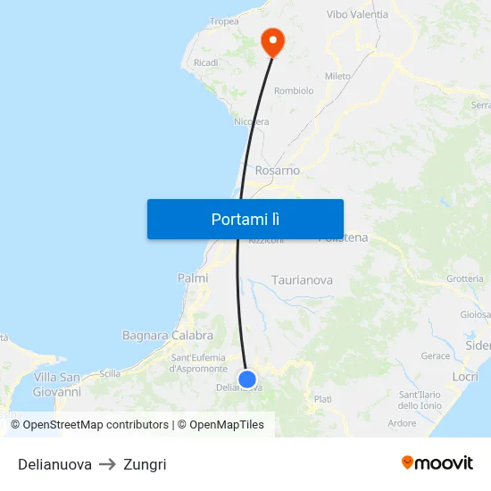 Delianuova to Zungri map