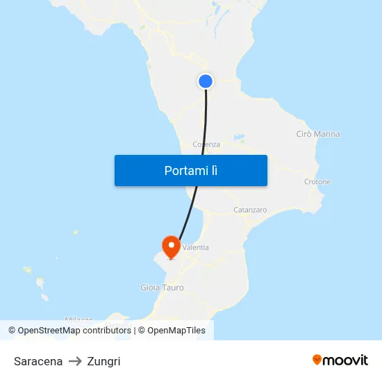 Saracena to Zungri map