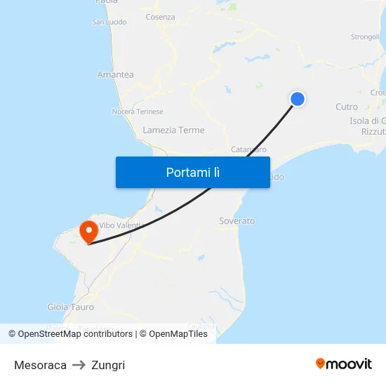 Mesoraca to Zungri map