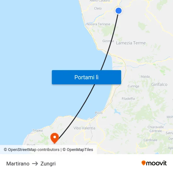 Martirano to Zungri map