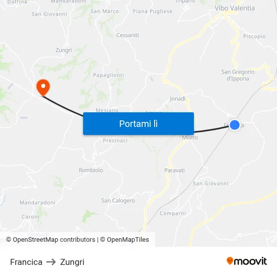Francica to Zungri map