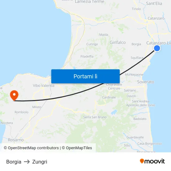 Borgia to Zungri map