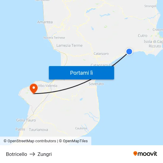 Botricello to Zungri map