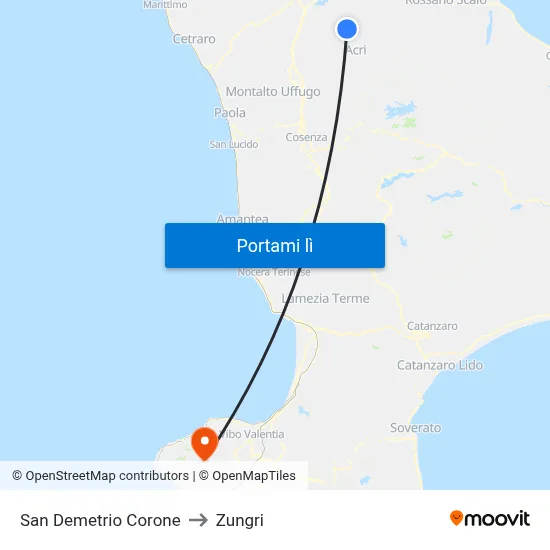 San Demetrio Corone to Zungri map