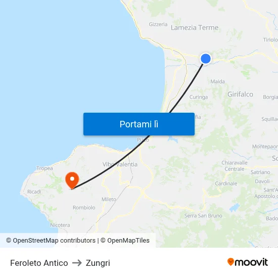 Feroleto Antico to Zungri map