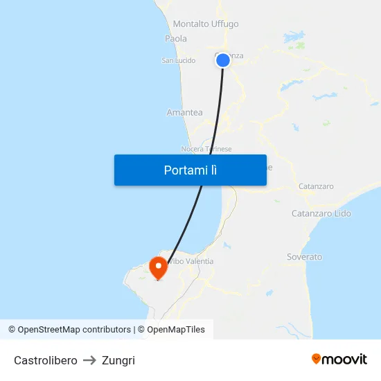 Castrolibero to Zungri map