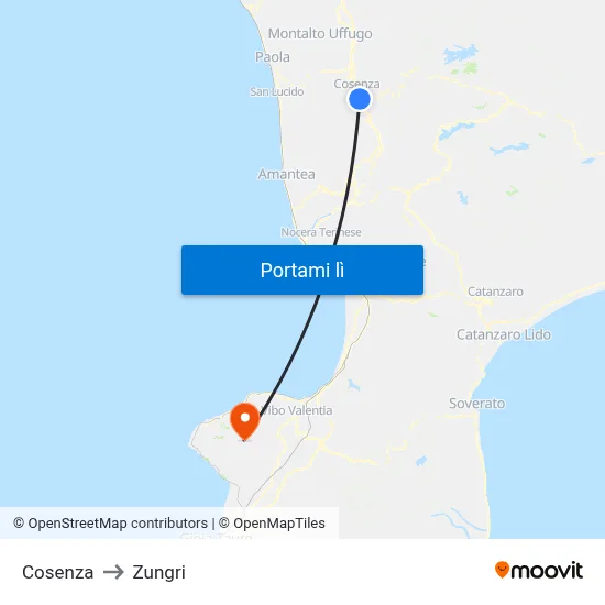 Cosenza to Zungri map