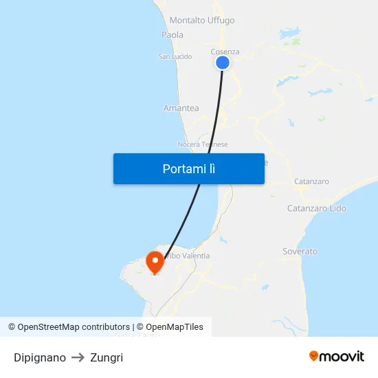 Dipignano to Zungri map