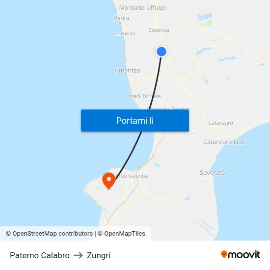 Paterno Calabro to Zungri map